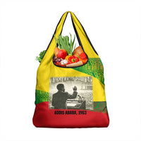 Ethiopia Haile Selassie I Grocery Bag with Addis Ababa 1963 Speech Quote Pan-African Flag Colors and Kente Pattern - Wonder Print Shop