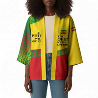 Ethiopia Haile Selassie I Kimono with Addis Ababa 1963 Speech Quote Pan-African Flag Colors and Kente Pattern