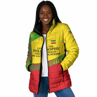 Ethiopia Haile Selassie I Padded Jacket with Addis Ababa 1963 Speech Quote Pan-African Flag Colors and Kente Pattern - Wonder Print Shop