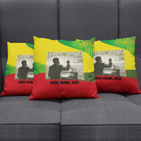 Ethiopia Haile Selassie I Pillow Cover with Addis Ababa 1963 Speech Quote Pan-African Flag Colors and Kente Pattern - Wonder Print Shop