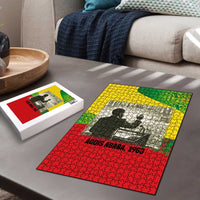 Ethiopia Haile Selassie I Puzzle with Addis Ababa 1963 Speech Quote Pan-African Flag Colors and Kente Pattern - Wonder Print Shop