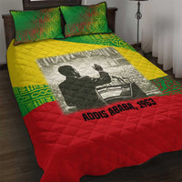 Ethiopia Haile Selassie I Quilt Bed Set with Addis Ababa 1963 Speech Quote Pan-African Flag Colors and Kente Pattern - Wonder Print Shop