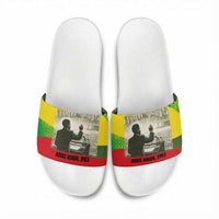 Ethiopia Haile Selassie I Slide Sandals with Addis Ababa 1963 Speech Quote Pan-African Flag Colors and Kente Pattern - Wonder Print Shop