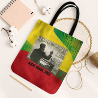 Ethiopia Haile Selassie I Tote Bag with Addis Ababa 1963 Speech Quote Pan-African Flag Colors and Kente Pattern - Wonder Print Shop