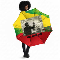 Ethiopia Haile Selassie I Umbrella with Addis Ababa 1963 Speech Quote Pan-African Flag Colors and Kente Pattern - Wonder Print Shop
