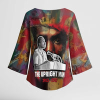 Thomas Sankara Burkina Faso Kimono Sleeve Blouse with Bold Portrait and The Upright Man Tribute Design - Wonder Print Shop