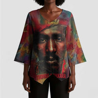 Thomas Sankara Burkina Faso Kimono Sleeve Blouse with Bold Portrait and The Upright Man Tribute Design - Wonder Print Shop