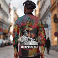 Thomas Sankara Burkina Faso Long Sleeve Button Shirt with Bold Portrait and The Upright Man Tribute Design - Wonder Print Shop