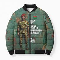 Burkina Faso Thomas Sankara Bomber Puffer Jacket with Military Stance and Anti-Imperialist Quote Tribute Design - Wonder Print Shop