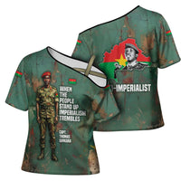 Burkina Faso Thomas Sankara Cross Shoulder Shirt with Military Stance and Anti-Imperialist Quote Tribute Design - Wonder Print Shop