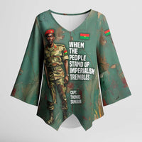 Burkina Faso Thomas Sankara Kimono Sleeve Blouse with Military Stance and Anti-Imperialist Quote Tribute Design - Wonder Print Shop