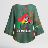 Burkina Faso Thomas Sankara Kimono Sleeve Blouse with Military Stance and Anti-Imperialist Quote Tribute Design - Wonder Print Shop