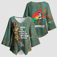 Burkina Faso Thomas Sankara Kimono Sleeve Blouse with Military Stance and Anti-Imperialist Quote Tribute Design - Wonder Print Shop