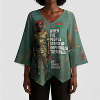 Burkina Faso Thomas Sankara Kimono Sleeve Blouse with Military Stance and Anti-Imperialist Quote Tribute Design - Wonder Print Shop