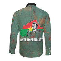 Burkina Faso Thomas Sankara Long Sleeve Button Shirt with Military Stance and Anti-Imperialist Quote Tribute Design - Wonder Print Shop