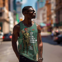 Burkina Faso Thomas Sankara Men Tank Top with Military Stance and Anti-Imperialist Quote Tribute Design - Wonder Print Shop