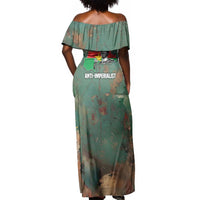 Burkina Faso Thomas Sankara Off Shoulder Maxi Dress with Military Stance and Anti-Imperialist Quote Tribute Design - Wonder Print Shop