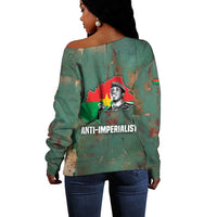 Burkina Faso Thomas Sankara Off Shoulder Sweater with Military Stance and Anti-Imperialist Quote Tribute Design - Wonder Print Shop