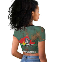 Burkina Faso Thomas Sankara Raglan Cropped T shirt with Military Stance and Anti-Imperialist Quote Tribute Design - Wonder Print Shop