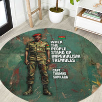 Burkina Faso Thomas Sankara Round Carpet with Military Stance and Anti-Imperialist Quote Tribute Design - Wonder Print Shop