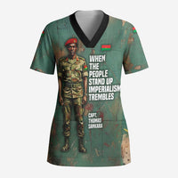 Burkina Faso Thomas Sankara Scrub Top with Military Stance and Anti-Imperialist Quote Tribute Design - Wonder Print Shop