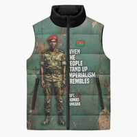 Burkina Faso Thomas Sankara Sleeveless Puffer Jacket with Military Stance and Anti-Imperialist Quote Tribute Design - Wonder Print Shop