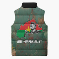 Burkina Faso Thomas Sankara Sleeveless Puffer Jacket with Military Stance and Anti-Imperialist Quote Tribute Design - Wonder Print Shop