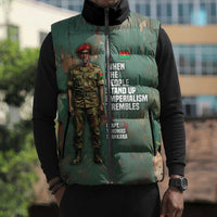 Burkina Faso Thomas Sankara Sleeveless Puffer Jacket with Military Stance and Anti-Imperialist Quote Tribute Design - Wonder Print Shop