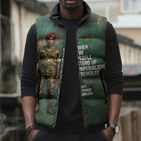 Burkina Faso Thomas Sankara Sleeveless Puffer Jacket with Military Stance and Anti-Imperialist Quote Tribute Design - Wonder Print Shop