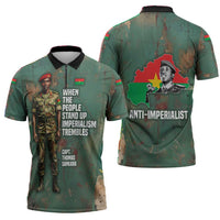 Burkina Faso Thomas Sankara Zipper Polo Shirt with Military Stance and Anti-Imperialist Quote Tribute Design - Wonder Print Shop