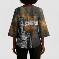 Thomas Sankara Kimono Sleeve Blouse Burkina Faso Africa Self-Reliance Message and Military Portrait - Wonder Print Shop