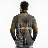 Thomas Sankara Long Sleeve Polo Shirt Burkina Faso Africa Self-Reliance Message and Military Portrait - Wonder Print Shop