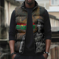 Thomas Sankara Sleeveless Puffer Jacket Burkina Faso Africa Self-Reliance Message and Military Portrait - Wonder Print Shop