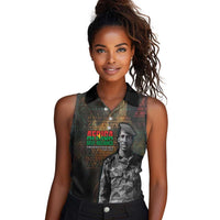 Thomas Sankara Women Sleeveless Polo Shirt Burkina Faso Africa Self-Reliance Message and Military Portrait - Wonder Print Shop