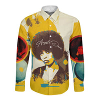 Angela Davis Long Sleeve Button Shirt Bold Pop Art Style Freedom Is a Constant Struggle Quote Civil Rights Activist - Wonder Print Shop