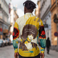 Angela Davis Long Sleeve Button Shirt Bold Pop Art Style Freedom Is a Constant Struggle Quote Civil Rights Activist - Wonder Print Shop