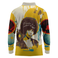 Angela Davis Long Sleeve Polo Shirt Bold Pop Art Style Freedom Is a Constant Struggle Quote Civil Rights Activist - Wonder Print Shop