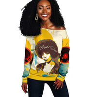 Angela Davis Off Shoulder Sweater Bold Pop Art Style Freedom Is a Constant Struggle Quote Civil Rights Activist - Wonder Print Shop