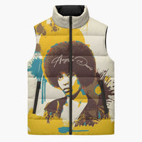 Angela Davis Sleeveless Puffer Jacket Bold Pop Art Style Freedom Is a Constant Struggle Quote Civil Rights Activist - Wonder Print Shop