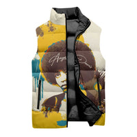 Angela Davis Sleeveless Puffer Jacket Bold Pop Art Style Freedom Is a Constant Struggle Quote Civil Rights Activist - Wonder Print Shop