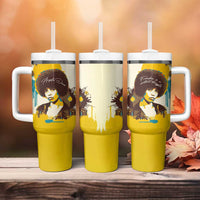 Angela Davis Tumbler With Handle Bold Pop Art Style Freedom Is a Constant Struggle Quote Civil Rights Activist - Wonder Print Shop