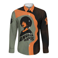 Angela Davis Long Sleeve Button Shirt Retro Graphic Design I Am Changing the Things I Cannot Accept Quote Civil Rights Empowerment Tribute - Wonder Print Shop