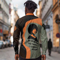 Angela Davis Long Sleeve Button Shirt Retro Graphic Design I Am Changing the Things I Cannot Accept Quote Civil Rights Empowerment Tribute - Wonder Print Shop