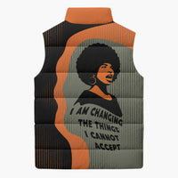 Angela Davis Sleeveless Puffer Jacket Retro Graphic Design I Am Changing the Things I Cannot Accept Quote Civil Rights Empowerment Tribute - Wonder Print Shop