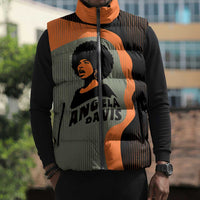 Angela Davis Sleeveless Puffer Jacket Retro Graphic Design I Am Changing the Things I Cannot Accept Quote Civil Rights Empowerment Tribute - Wonder Print Shop