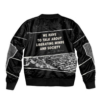Angela Davis Bomber Jacket Protest Design Liberating Minds and Society Quote Civil Rights Movement - Wonder Print Shop
