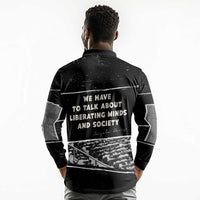 Angela Davis Long Sleeve Polo Shirt Protest Design Liberating Minds and Society Quote Civil Rights Movement - Wonder Print Shop
