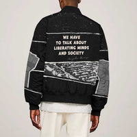 Angela Davis Sleeve Zip Bomber Jacket Protest Design Liberating Minds and Society Quote Civil Rights Movement - Wonder Print Shop