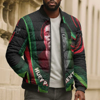 Huey P. Newton Bomber Puffer Jacket Swirl Design Black Panther Party Symbol Revolutionary Tribute - Wonder Print Shop