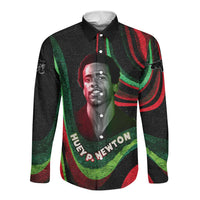 Huey P. Newton Long Sleeve Button Shirt Swirl Design Black Panther Party Symbol Revolutionary Tribute - Wonder Print Shop